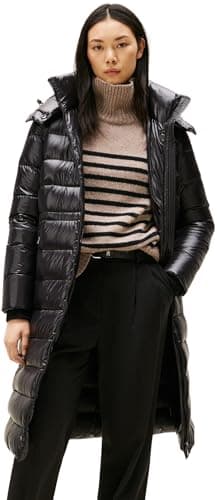 Image of Tommy Hilfiger Women's Gloss Down Waist Maxi Puffer Jacket with Stand Collar, Black (Black), S