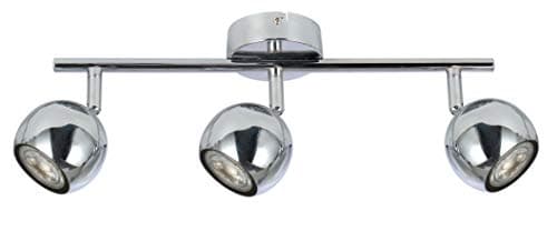 Image of UKEW 3 Way Eyeball Ceiling Spotlight - GU10 Modern Adjustable Retro Straight Bar Spotlight - LED Globe Heads Compatible Lights - for Living Room Hallway & Lounge (Chrome)