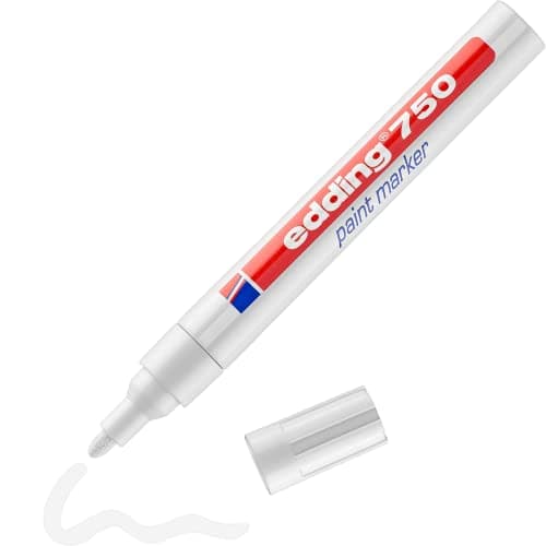 Image of edding 750 paint marker - white - 1 pen - round nib 2-4 mm - paint marker for marking and labelling metal, glass, rocks or plastic - heat-resistant, permanent, smudge-proof and waterproof