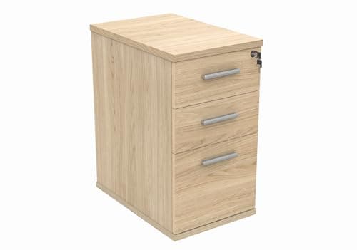 Image of Office Hippo Essentials Heavy Duty Storage Pedestal Unit, File Cabinet Featuring 3 Lockable Drawers, Suitable For Commercial Office, Home And Classroom, Canadian Oak, 60D x 40.4W x 73Hcm