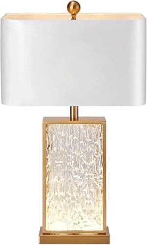 Image of Liekkasy Table Lamps Luxury Crystal Glass Table Lamp Modern Clear Rectangles Glass Desk Lights W/Metal Base White Drum Shade Decor for Living Room Bedroom House Bedside Nightstand Office Innovate