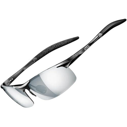 Image of ATTCL Men's Sports Polarized Sunglasses For Driver Golf Fishing Unbreakable Metal Frame (Black-frame/Silver lens mirrored)