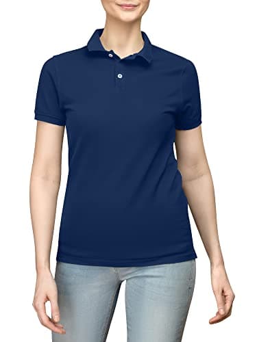 Image of Love My Fashions Women’s Polo Shirt – Knitted Collar and Cuffed Short Sleeves, Casual & Plain T-Shirt for Ladies Navy Blue