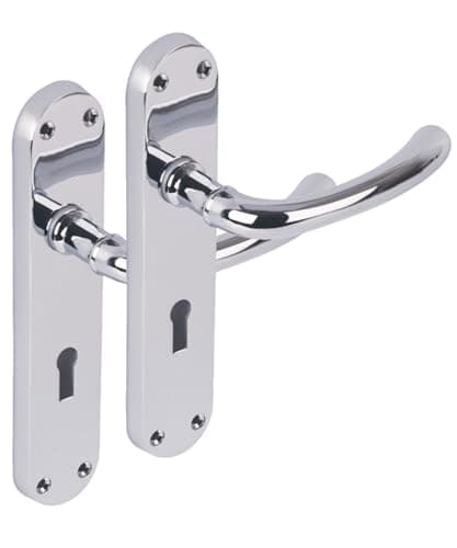 Image of Hunta HANDLEZONE® 1 Pair of Avis Polished Chrome Lever Lock Door Handle Set on Long Backplate, for Internal Doors