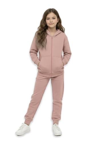 Image of CASUALKING Tracksuit Set Kids Girls Long Sleeve Pullover Zip Up Sweatshirt: Joggers and Hoodie Set Girls 2 Piece Outfit Long Sleeve Activewear Back to School (UK, Age, 9 Years, 10 Years, Pink)