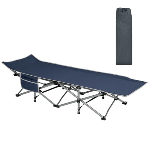 Image of Folding Single Camping Bed for Adults, 72cm Width Sturdy 25mm Steel Tube Portable Garden Cot Sleeping Cots Camp Beds with Storage Pocket and Carrying Bag (Blue)