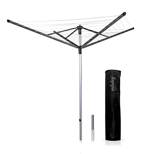 Image of Minky 60m Multi-Height Rota-Lift Rotary Airer with “Stay Taut” Lines, Cover and Metal Soil Spike, Alloy Steel, Silver