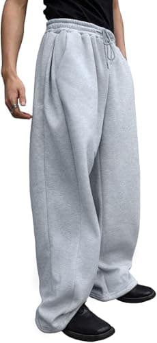 Image of Hello MrLin Joggers for Men UK Cotton Baggy Wide Leg Sweatpants Men Casual Stretch Drawstring Gym Running Tracksuit Bottoms Grey