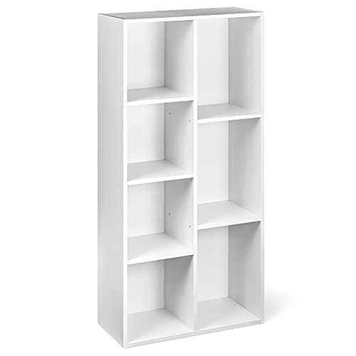 Image of Amazon Basics Bookcase with 7 Compartments, Office Shelf, Bookshelf, Living Room, Bedroom, Cube, White 50 x 24 x 106 cm