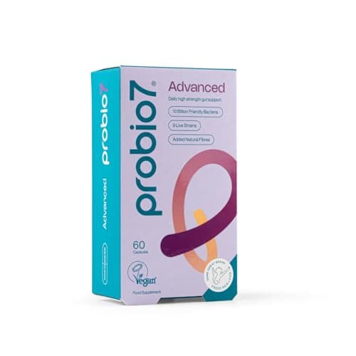 Image of Probio7 Advanced – High Strength Digestive Support | 9 Live Strains | with 10 Billion CFU, Saccharomyces Boulardii + 2 Types of Fibre | Gut Health Supplements, Probiotics for Gut Health - 60 Capsules