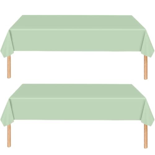 Image of MOMAHUA 2Pcs Sage Green Party Table Cloth, Green Tablecloths for Birthday, 137x274cm Extra Large Rectangle Waterproof|Oil-Proof|Easy Clean Table Cover, Solid Color Party Supplies Table Decors