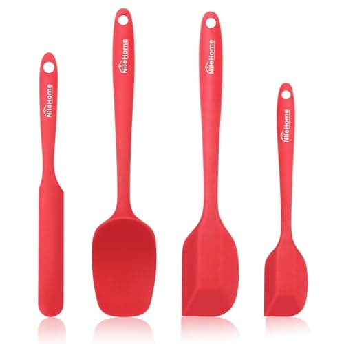 Image of NileHome Silicone Spatula Set, High Heat-Resistant Premium BPA-Free One Piece Seamless Design, Non-Stick Rubber with 18/8 Stainless Steel Core, Cooking/Baking Utensil Set of 4, Red