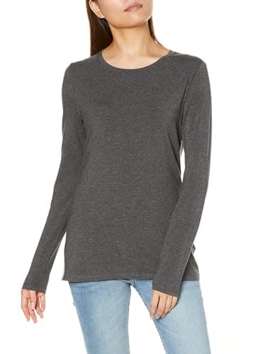Image of Amazon Essentials Women's Classic-Fit Long-Sleeve Crewneck T-Shirt (Available in Plus Size), Charcoal Heather, X-Large