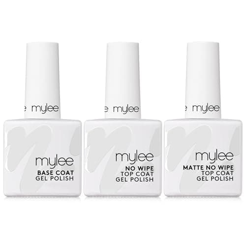 Image of Mylee Nail Gel Polish Coat Trio Set - Matte & No Wipe Top Coats + Base Coat, 3x10ml - UV/LED Soak-Off Nail Art Manicure Pedicure Salon & Home Use - Long Lasting, Easy to Apply, No Chips