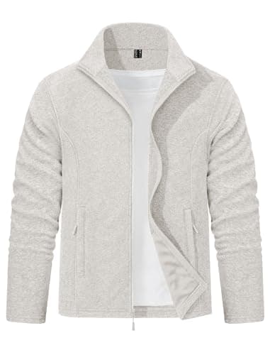 Image of EKLENTSON Lightweight Jacket Men Winter Outdoor Fleece Jacket Full Zip Warm Soft Running Walking Sports Work Coat Mid Layer Tops Beige,XL