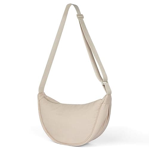 Image of Aucuu Crescent Bag, Nylon Dumpling Bag for Women, Hobos Crossbody Bag with Adjustable Strap, Women's Casual Messenger Bag, Solid Color Shoulder Bag for Daily Use, Off White