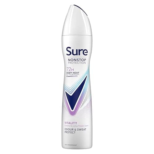 Image of Sure Women Nonstop Protection Vitality Deodorant Body Spray Antiperspirant with a coconut & lotus flower scent, body heat activated technology for 72 hour odour and sweat protection 250 ml, Pack of 6