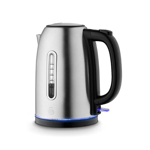 Image of Swan Quiet Boil Cordless Kettle, 3kW Fast Boil, Removable Limescale Filter, Push Button Lid and 360-Degree Base, LED Base Light, Stainless Steel, SK19035SS