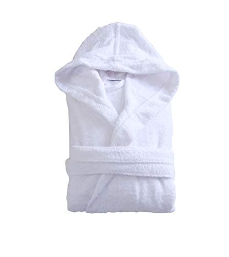 Image of The House Of Emily Turkish Cotton Terry Towelling Hooded Bathrobe Dressing Gown for Men and Women Soft and Highly Absorbent (White, Small - Chest 39"-42")