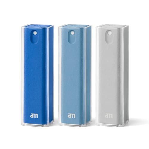Image of am Screen Cleaner Mist Spray – Includes Harm-Free Liquid with Microfibre Cloth for iPhone 15, iPhone 14, Smartphones, Tablets – Refillable & Eco-Friendly, 3 Pack, Blue