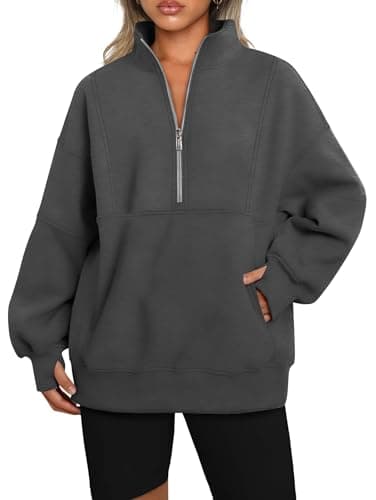 Image of Famulily Quarter Zip Pullover for Women Y2k Streetwear Sweater Tops Stand Collar Outdoor Jackets Dark Grey L