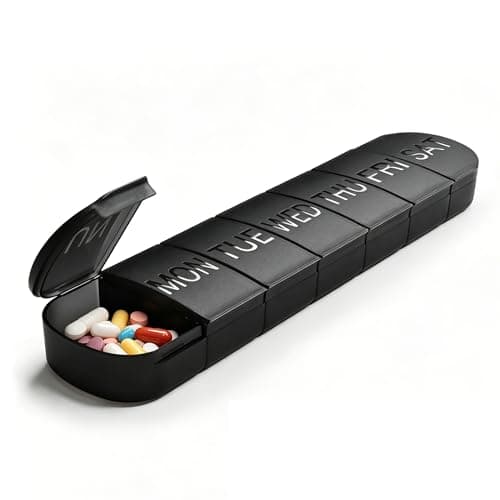 Image of Weekly Pill Box Organiser with Upgraded Open Design, Black Large Pill Box 1 Time a Day, Portable 7 Day Travel Tablet Box for Medications, Vitamins, and Supplements