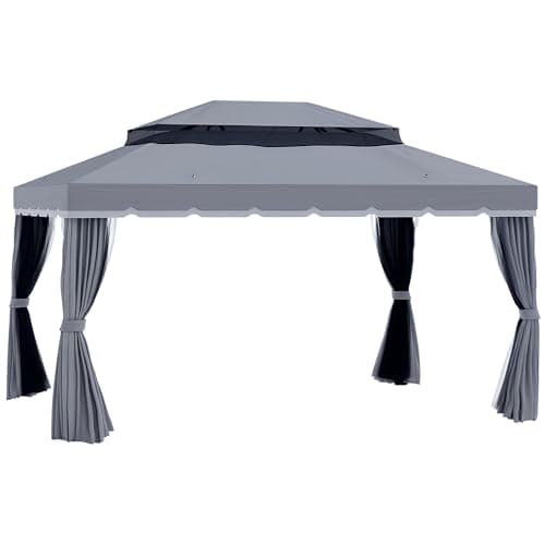 Image of Outsunny 3 x 4m Aluminium Garden Gazebo, Marquee Canopy Shelter Pavilion Party Tent with Nets and Curtains for Garden and Deck, Dark Grey