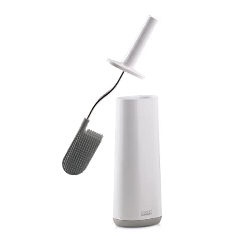 Image of Joseph Joseph Flex - Smart Hygienic Silicone Toilet Brush with Holder Set, flexible anti-drip, anti-clog deep clean head - White/Grey