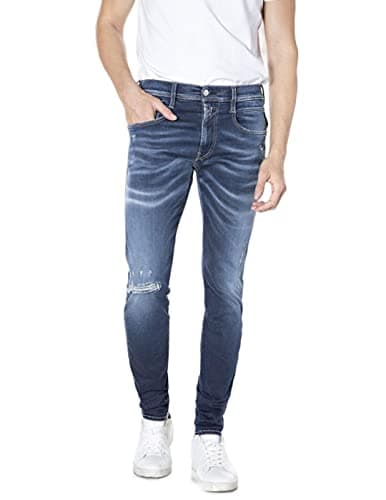 Image of Replay Men's Anbass Hyperflex Re-Used Xlite Jeans, 007 Dark Blue, 32W / 34L