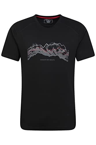 Image of Mountain Warehouse Tech Mountains Mens T-Shirt - Cotton Casual Top, UV Protection Tee Shirt - for Summer, Outdoors, Camping & Hiking Black (Tech Mountains) XL