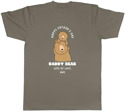 Image of Shopagift Personalised Happy Father's Day Daddy Bear Mens T-Shirt Tee Grey