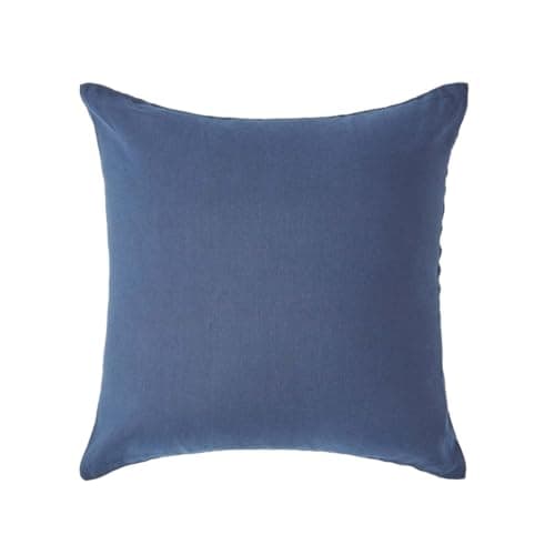 Image of HOMESCAPES Luxury Soft European Linen Pillowcase Plain Navy Blue Continental Textured Natural French Flax Fibre Linen & Pure 100% Cotton Blend Dark Blue Square Pillowcase, 40 x 40 cm