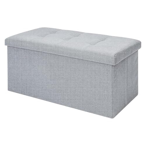Image of CROWNSHOP Ottoman Storage Bench Footrest Stool Seat Toy Chest Storage Box Folding with Lid Long Shoes Bench Footstool Suitable for Living Room Grey 76 * 38 * 38 CM