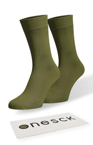 Image of ONESCK Super Soft Cotton Dress Socks Vibrant Plain Colours for Men (Olive Green, 4-7)