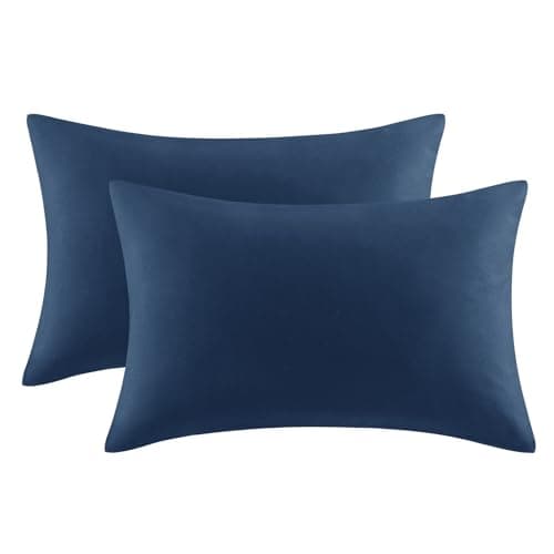 Image of Aisbo Navy Blue Pillow Cases 2 Pack - Navy Blue Plain Standard Pillowcases Set of 2, Soft Microfiber Pillow Cover with Envelope Closure 50x75 cm
