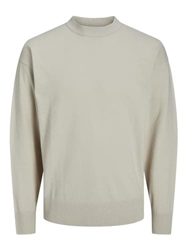 Image of JACK & JONES Male Knitted Jumper with Crew Neck Plain Knitted Jumper with Crew Neck, Moonbeam, M