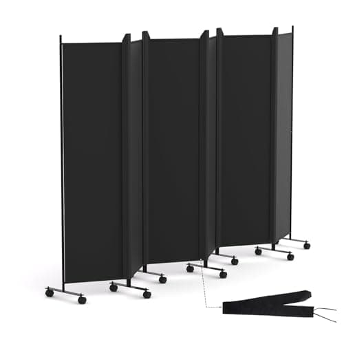 Image of HIDODO 6 Panel Room Divider Folding Privacy Screen, Freestanding Room Partition with Lockable Wheels, Portable Wall Divider for Room Separation, 119" W x 70" H, Black