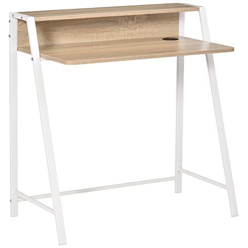 Image of HOMCOM Writing Desk Computer Table Home Office PC Laptop Workstation Storage Shelf 84L x 45W cm White and Oak