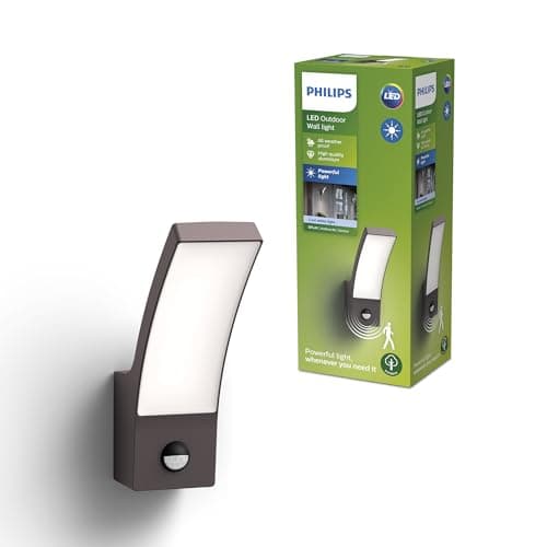 Image of Philips Splay LED Outdoor Wall Light, 12W, 1,600 lm, 4,000 K Cool White Light, IP44 Weather-resistant, Infrared Motion Sensor, Built-in LED, Durable, Aluminium, Anthracite Grey