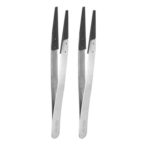 Image of sourcing map 2pcs Precision Ceramic Tweezer ESD-2A 5.1" Stainless Steel Tweezers Straight Flat Anti-Static Non-Magnetic Heat Resistance Head Industrial Precision Tweezer for Jewelry Electronics