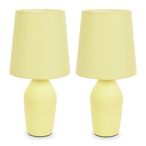 Image of ValueLights | Set of 2 - Sunshine Yellow Ceramic Base Table Lamp with Tapered Fabric Lampshade Bedroom Bedside Light - LED Bulbs Included | Table Lamps & Home Improvements Essential