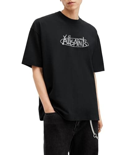 Image of AllSaints Men's Sternum Short Sleeve Crew Neck Shirt, Washed Black, L