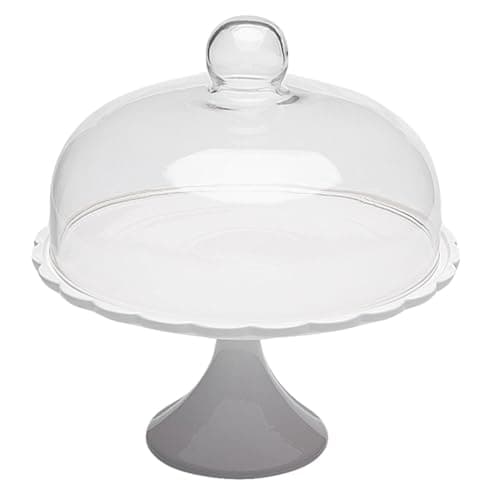 Image of Cake Stand with Dome Lid, Ceramic Cake Plate with Clear Glass cover, Flat Dessert Display Stand for Birthday, Wedding, Party, Café