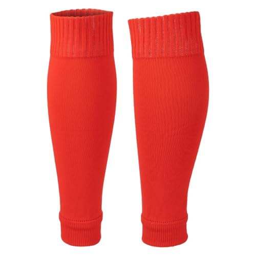 Image of Football Sock Sleeves, Breathable Sports Soccer Socks Team Leg Sock Sleeve Soccer Shin Guards Sleeves for Football Running or Training Beginner F4-ZQWT (Red)