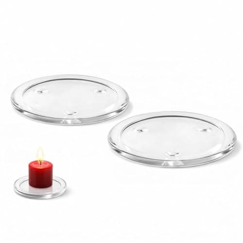 Image of Nordic Minimalist 2Pcs Clear Glass Pillar Candle Plate Holder - 13CM Tray for Weddings, Parties, Home Decor, Romantic Ambience & Dining Table Centerpiece with Non-Slip Feet, Versatile for Indoor