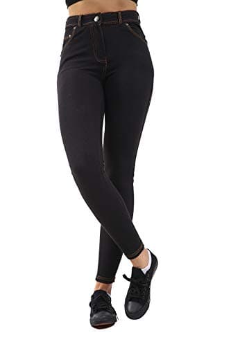 Image of GW CLASSY OUTFIT Women Ladies Plain Skinny Jeggings Stretch Jeans Denim Look Pant Leggings Trouser UK Size 8-16 (12-14, Black-Jeggings)