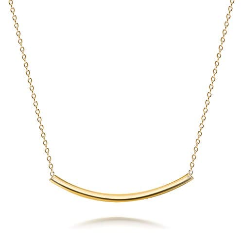 Image of Bling Jewelry Minimalist Delicate Thin Sideways Horizontal Round Tube Curved Bar Slide Pendant Necklace For Women Teen Gold Plated .925 Sterling Silver