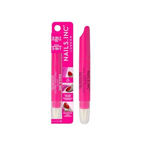 Image of Nails Inc File, Edit, Delete 3-in-1 Corrector Pen, Cuticle Pusher, Nail Shaper, Nail Polish Remover, Precision Pointed Tip, Easy Clean Up, Replaceable Fine Pen Tips, Clean Gentle Formula, 4 ML
