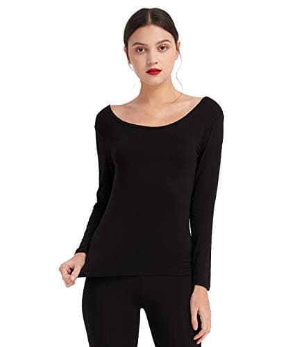 Image of Mcilia Women's Ultrathin Modal Thermal Baselayer Top Scoop Neck Long Sleeve Undershirt Black Medium (UK Size 12 14)