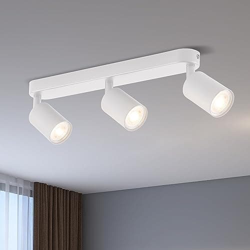 Image of ANWIO GU10 Spotlight Ceiling Lights,3 Way Bedroom Kitchen Light Ceilings,Hallway Ceiling Light Fitting,White Spot Lights Bar Indoor Adjustable Spot Lights Lamp(EUS-NO Bulbs)